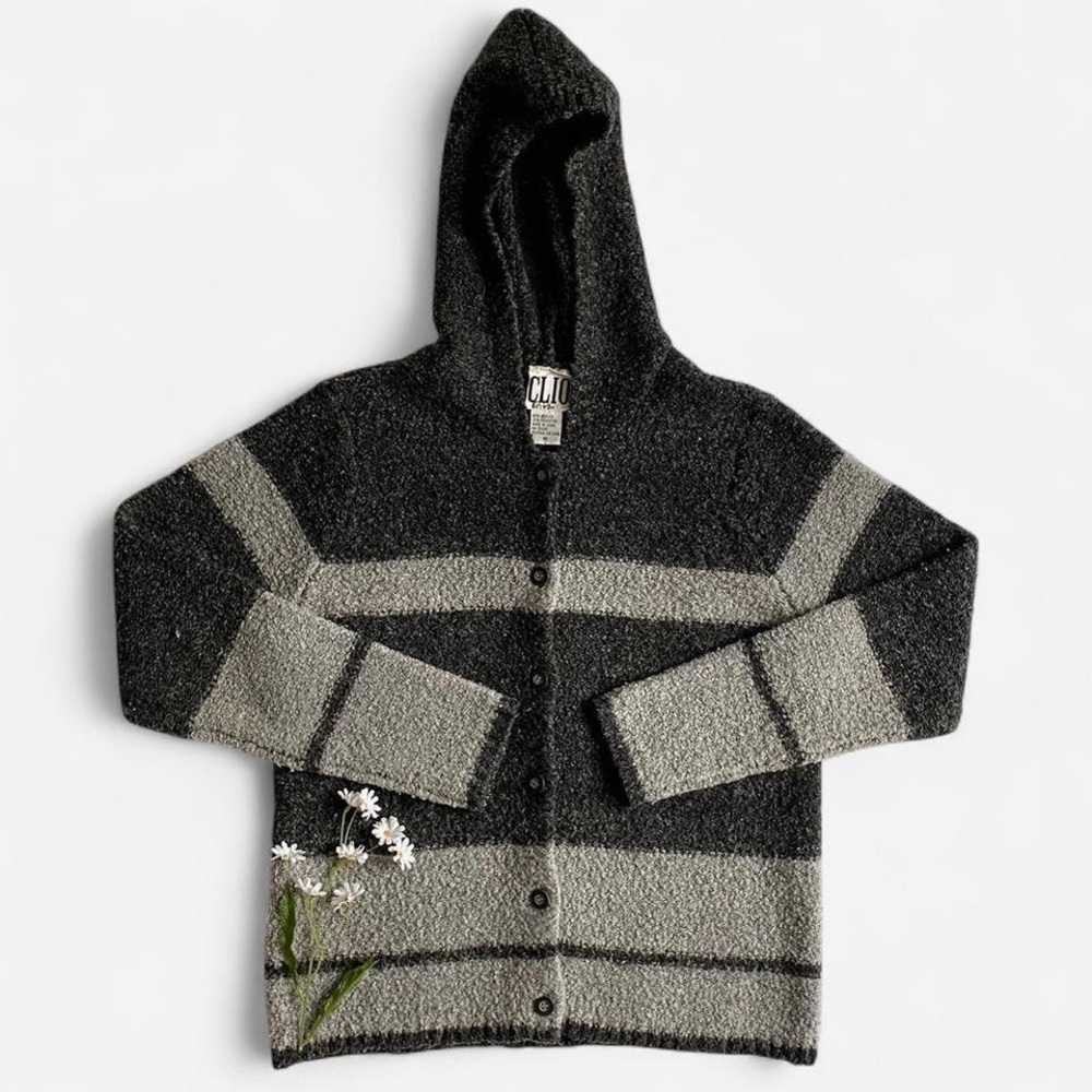 Vintage gray hooded striped cardigan